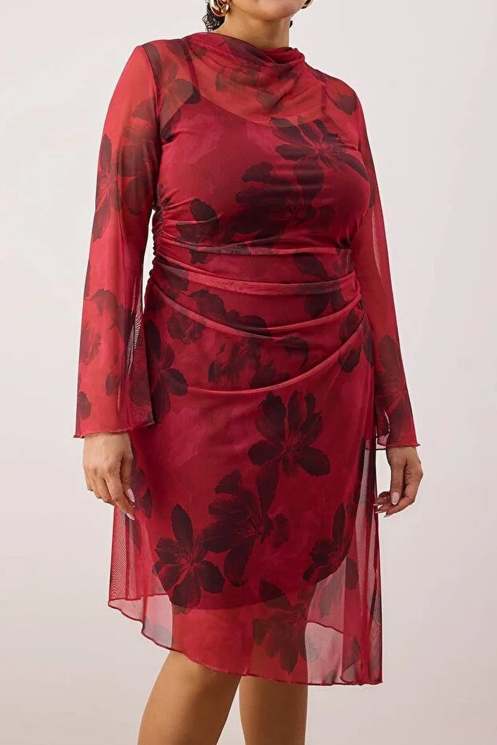 Floral Pattern A-Line Tulle Knit Plus Size Dress