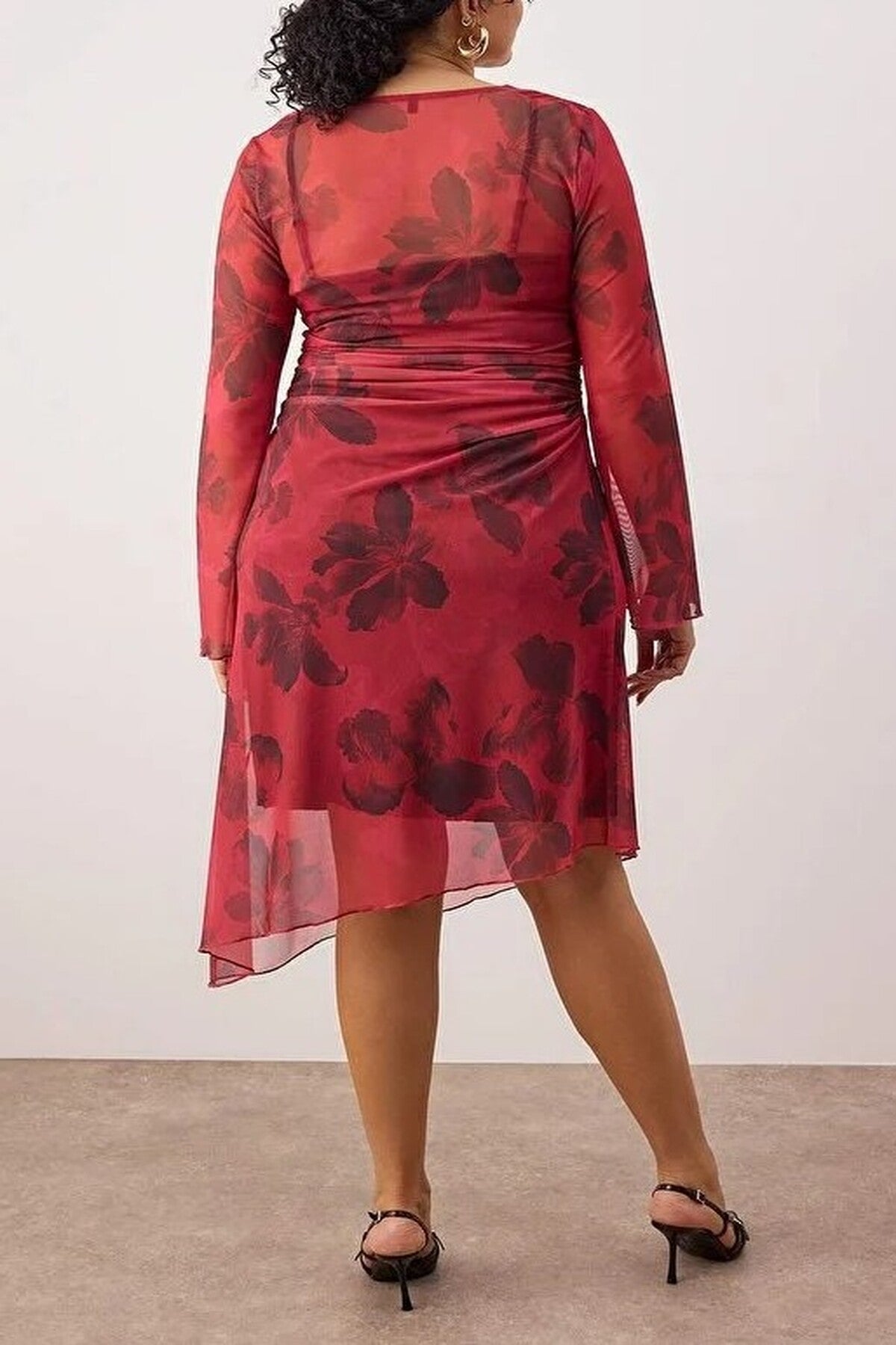 Floral Pattern A-Line Tulle Knit Plus Size Dress