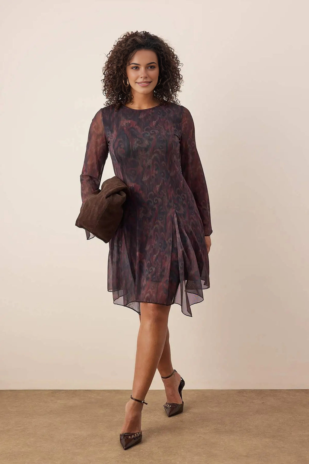 Patterned Asymmetrical Tulle Knit Plus Size Dress