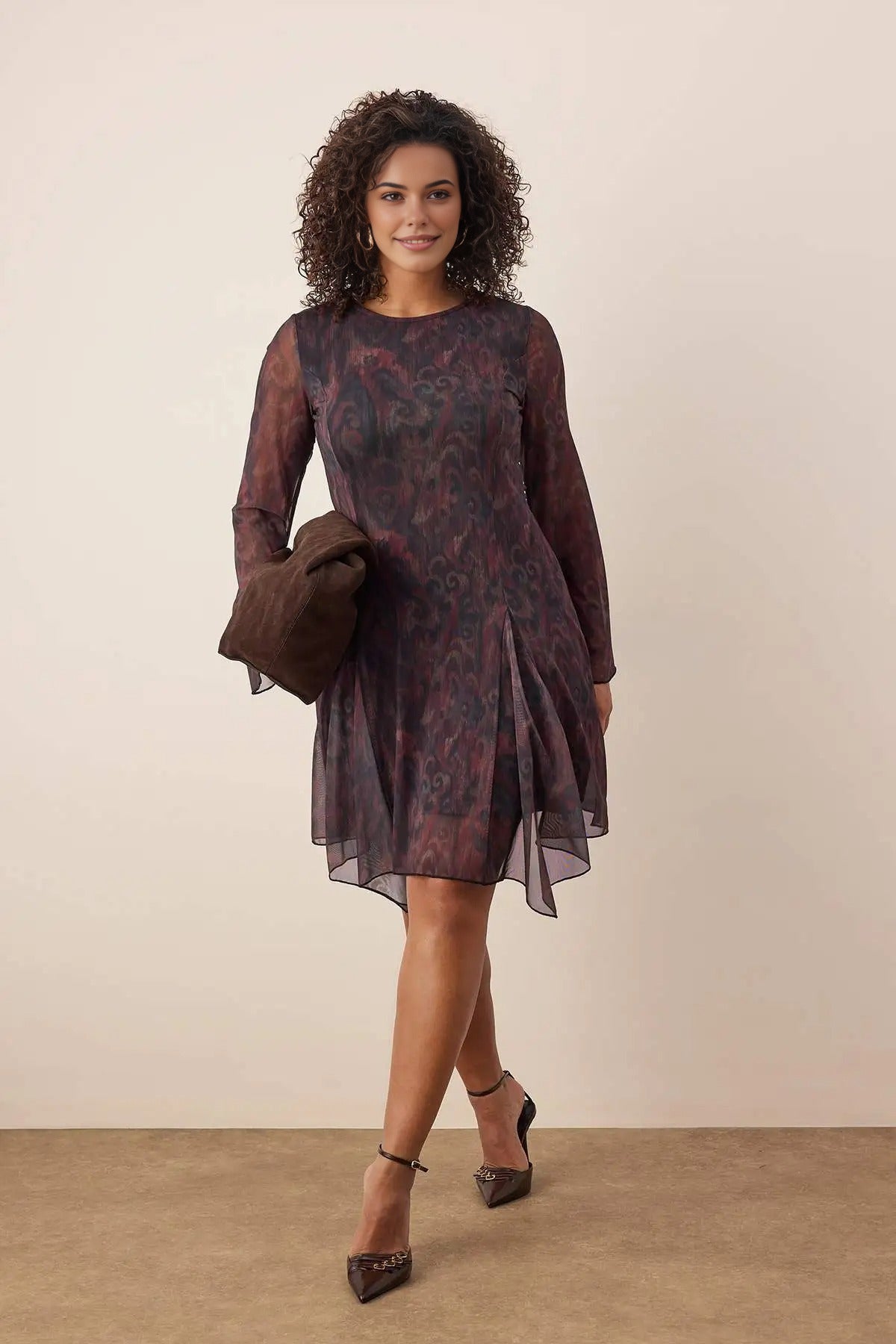 Patterned Asymmetrical Tulle Knit Plus Size Dress