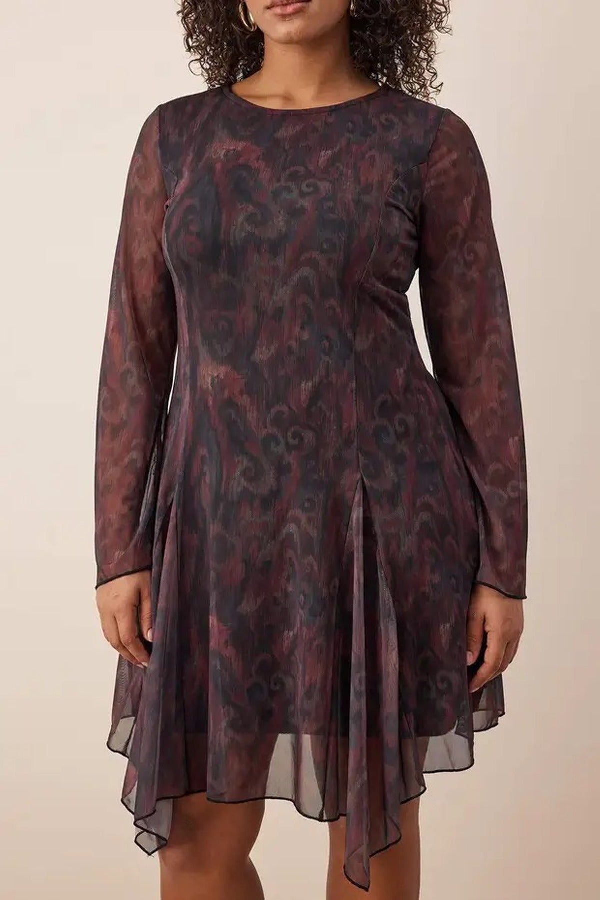 Patterned Asymmetrical Tulle Knit Plus Size Dress