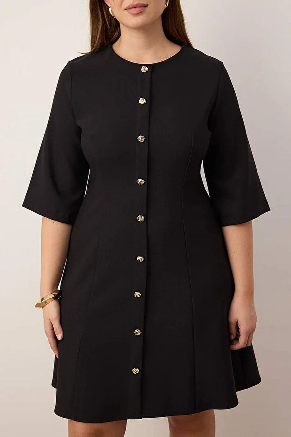 Mini Woven Plus Size Dress with Gold Buttons