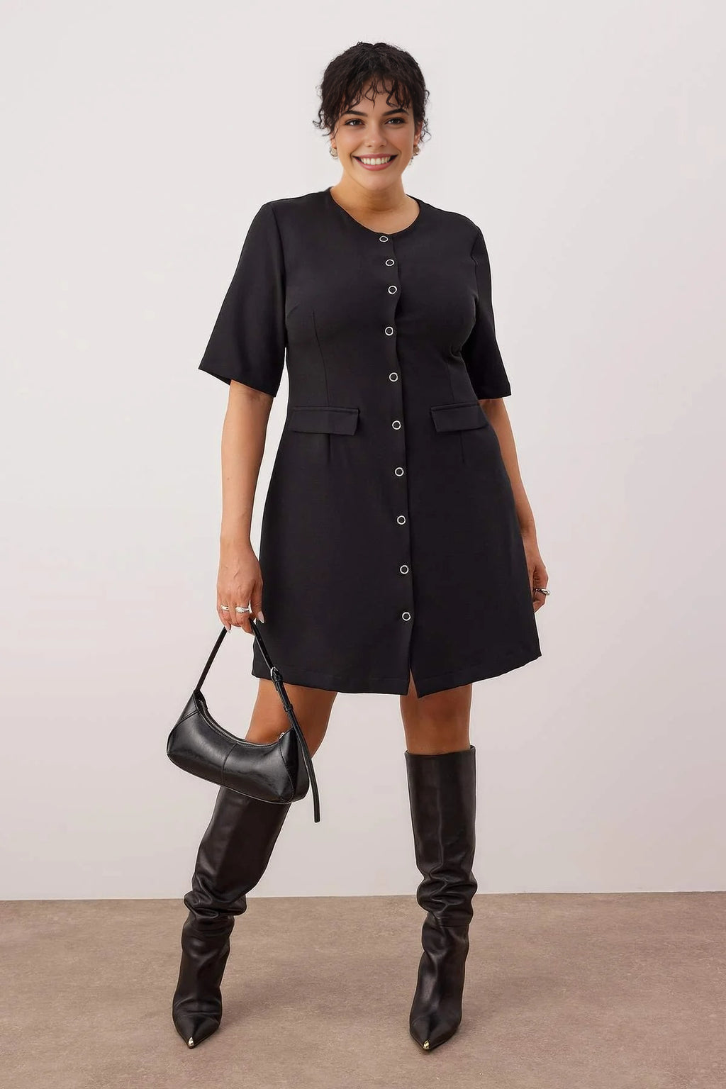 Buttoned Mini Woven Plus Size Dress