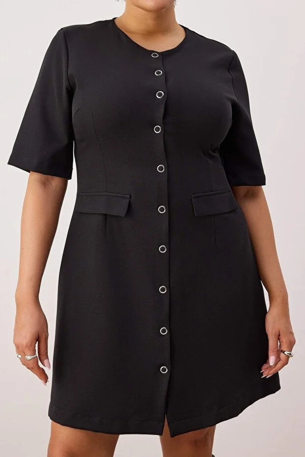 Buttoned Mini Woven Plus Size Dress