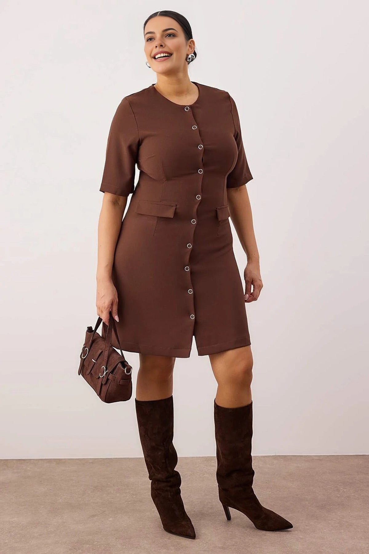 Buttoned Mini Woven Plus Size Dress