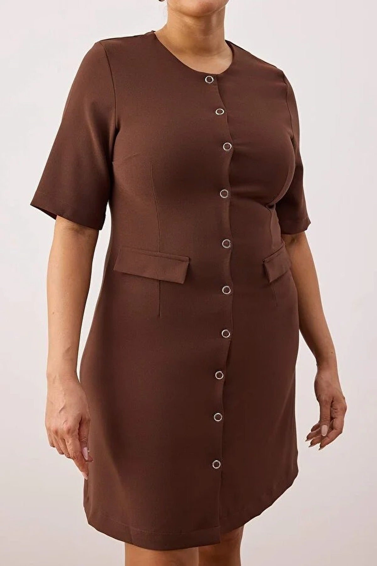 Buttoned Mini Woven Plus Size Dress