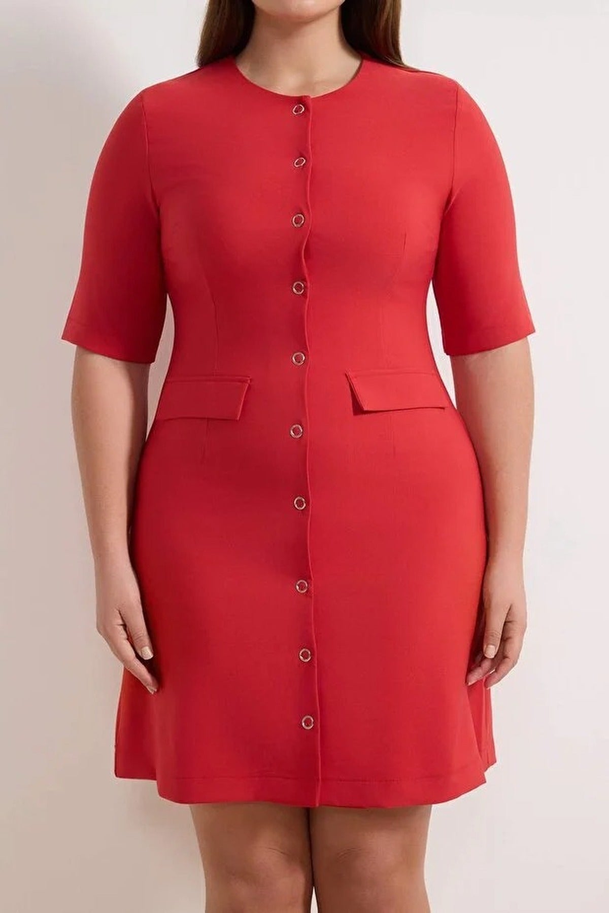 Buttoned Mini Woven Plus Size Dress