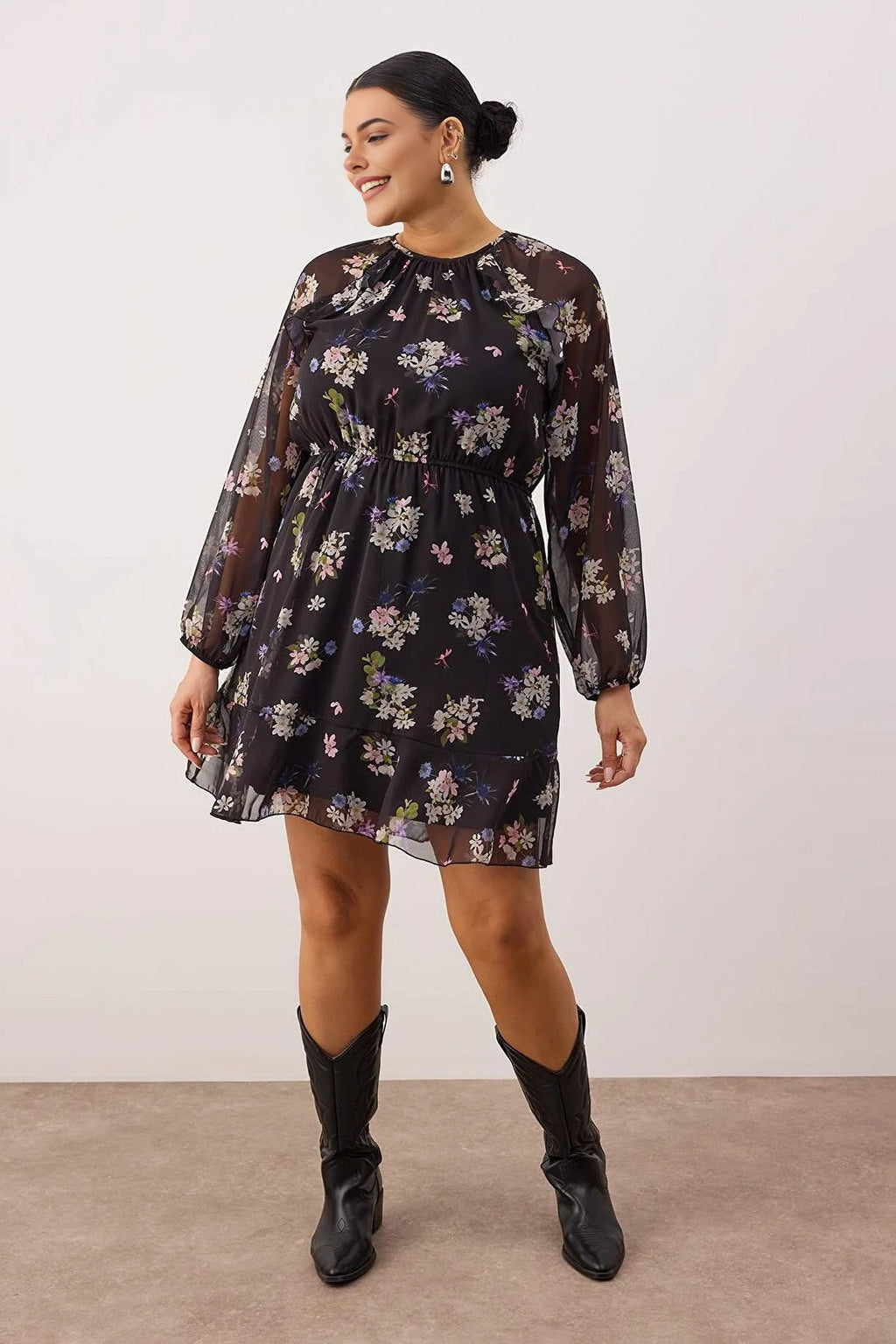 Floral Chiffon Woven Plus Size Dress