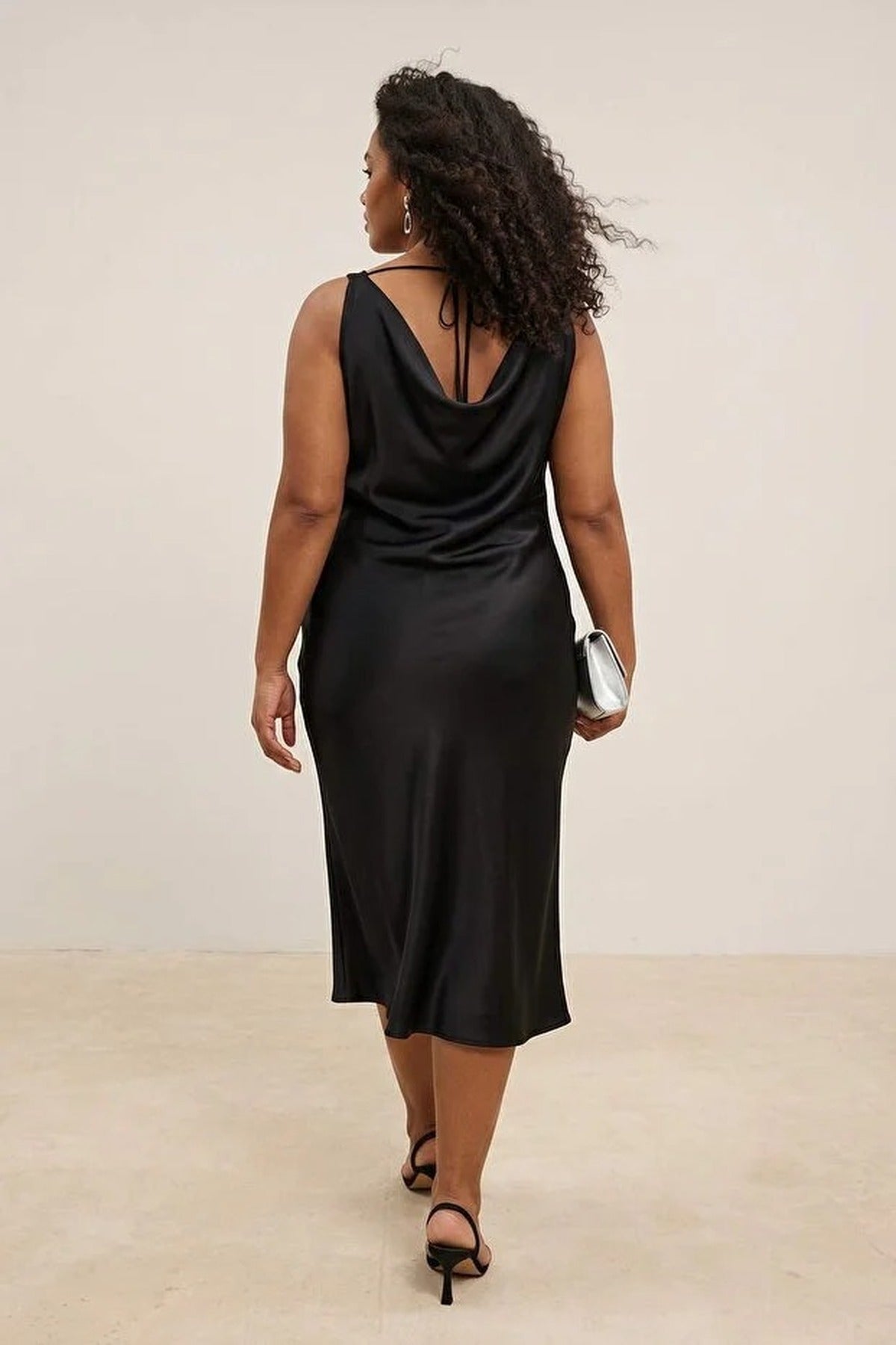 Midi V-Neck Satin Woven Plus Size Dress