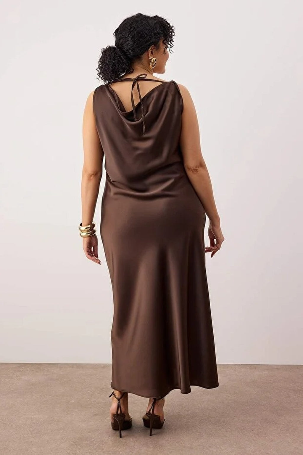 Midi V-Neck Satin Woven Plus Size Dress