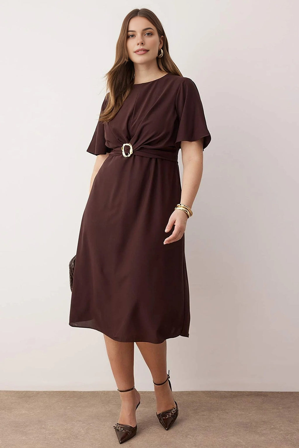 Accessory Detail Midi Plus Size Woven Dress