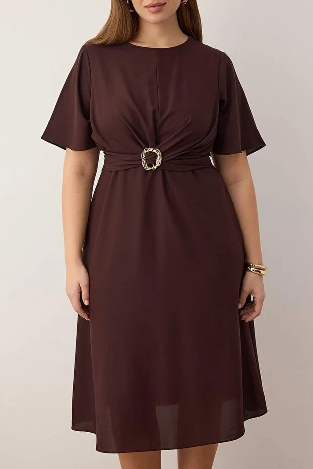 Accessory Detail Midi Plus Size Woven Dress