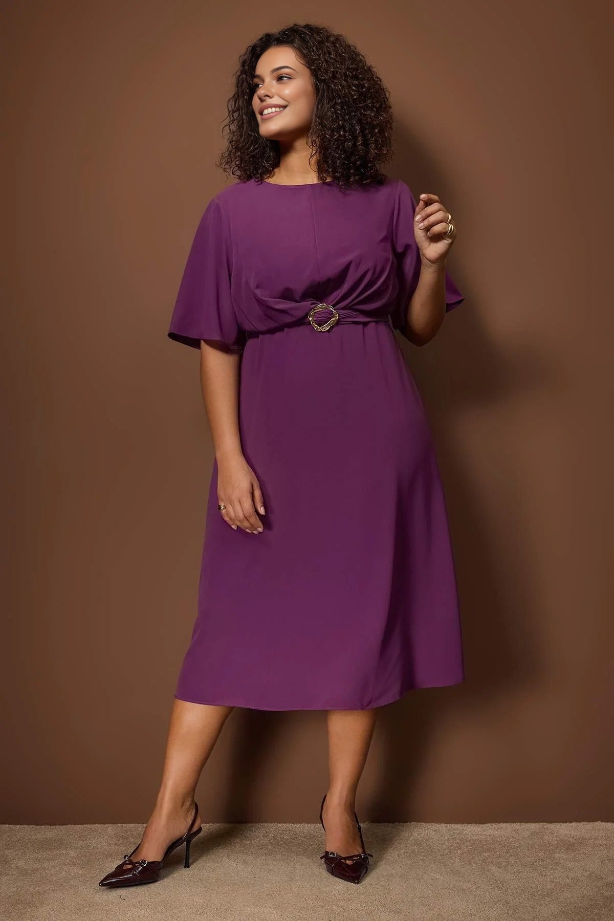 Accessory Detail Midi Plus Size Woven Dress