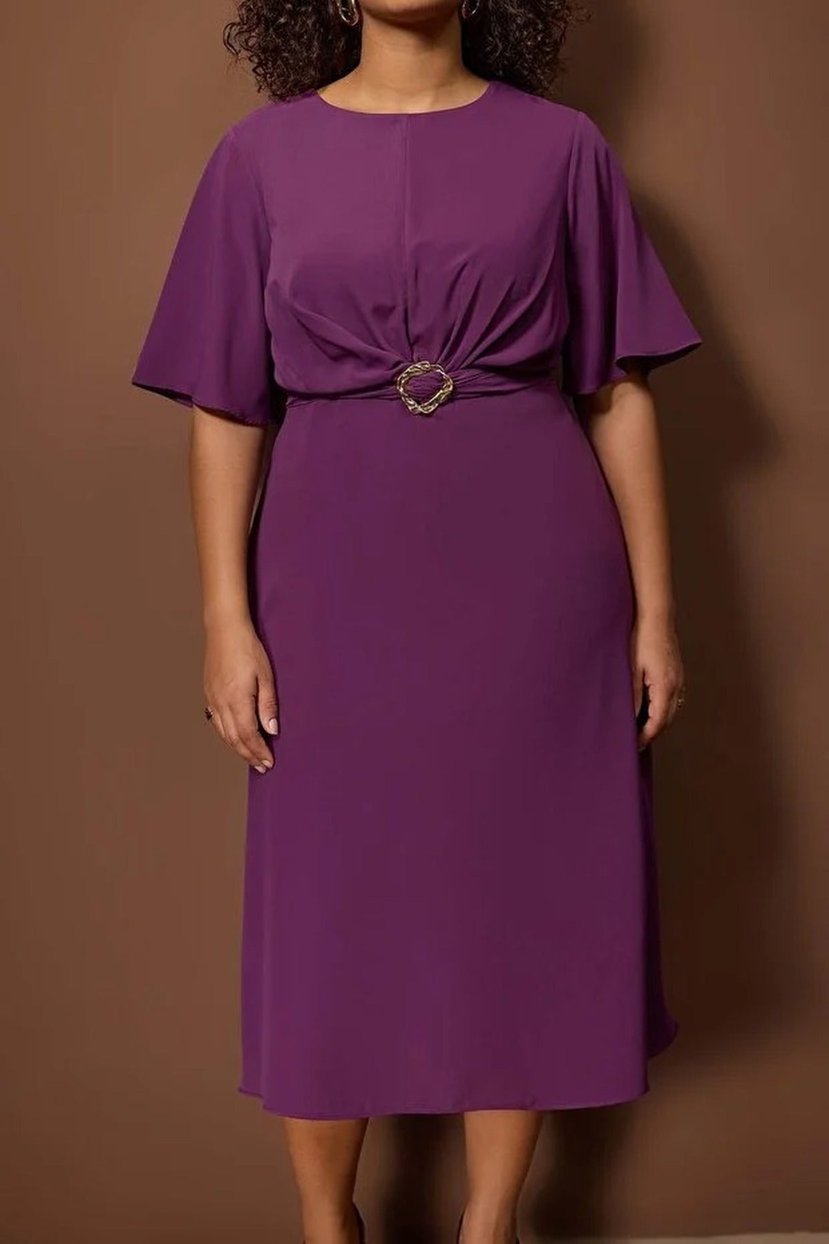 Accessory Detail Midi Plus Size Woven Dress
