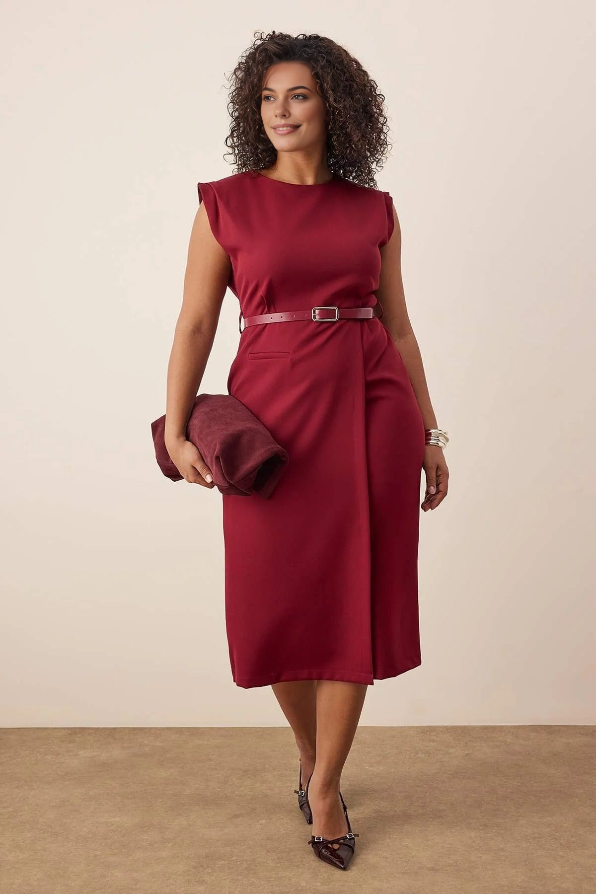 Sleeveless Woven Midi Plus Size Dress