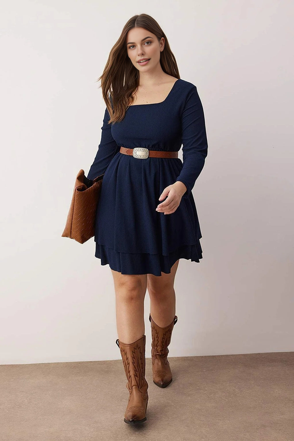 Square Neck Skater Crepe Knit Plus Size Dress
