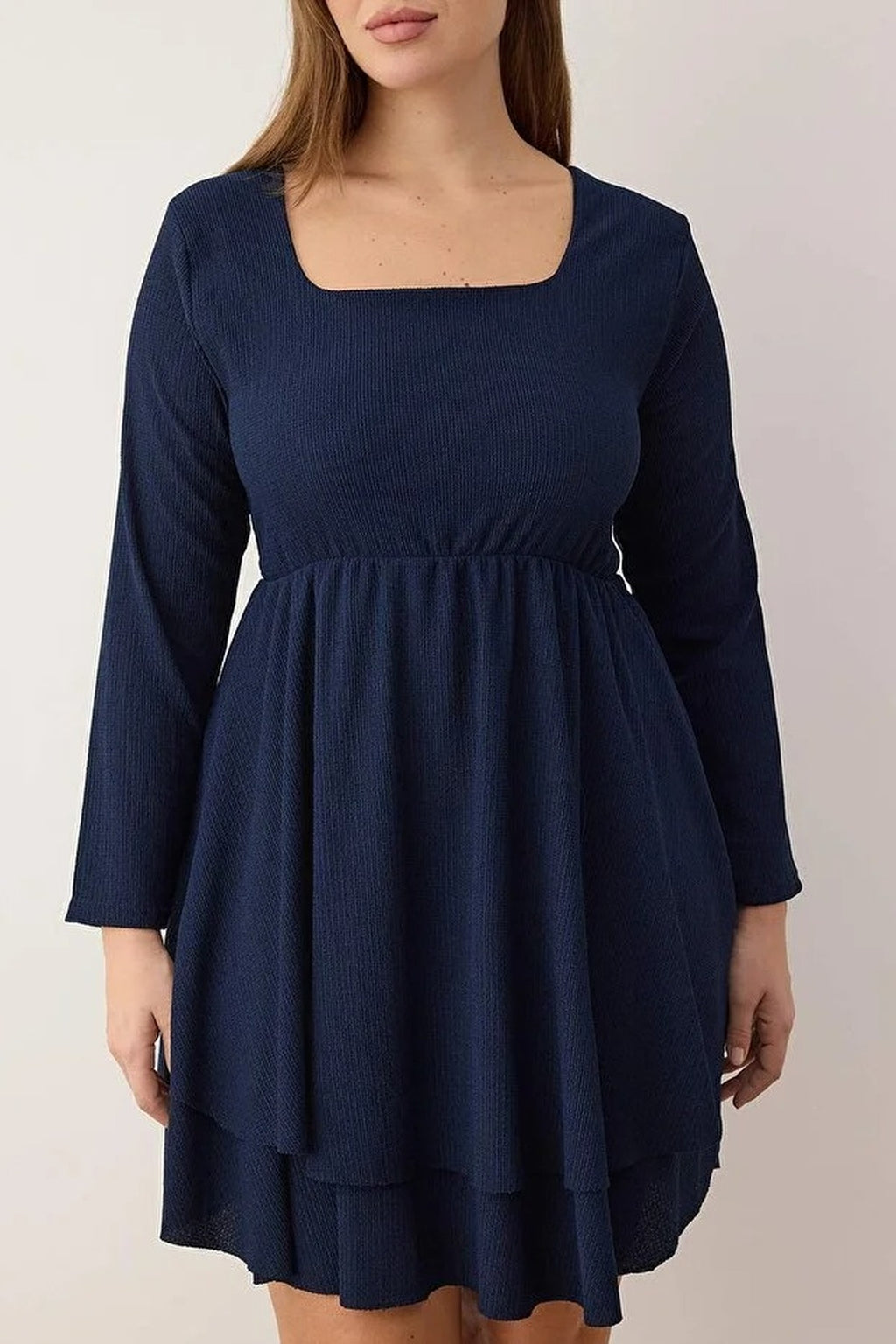 Square Neck Skater Crepe Knit Plus Size Dress