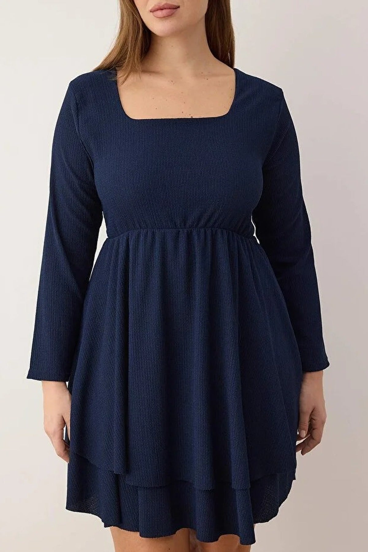 Square Neck Skater Crepe Knit Plus Size Dress
