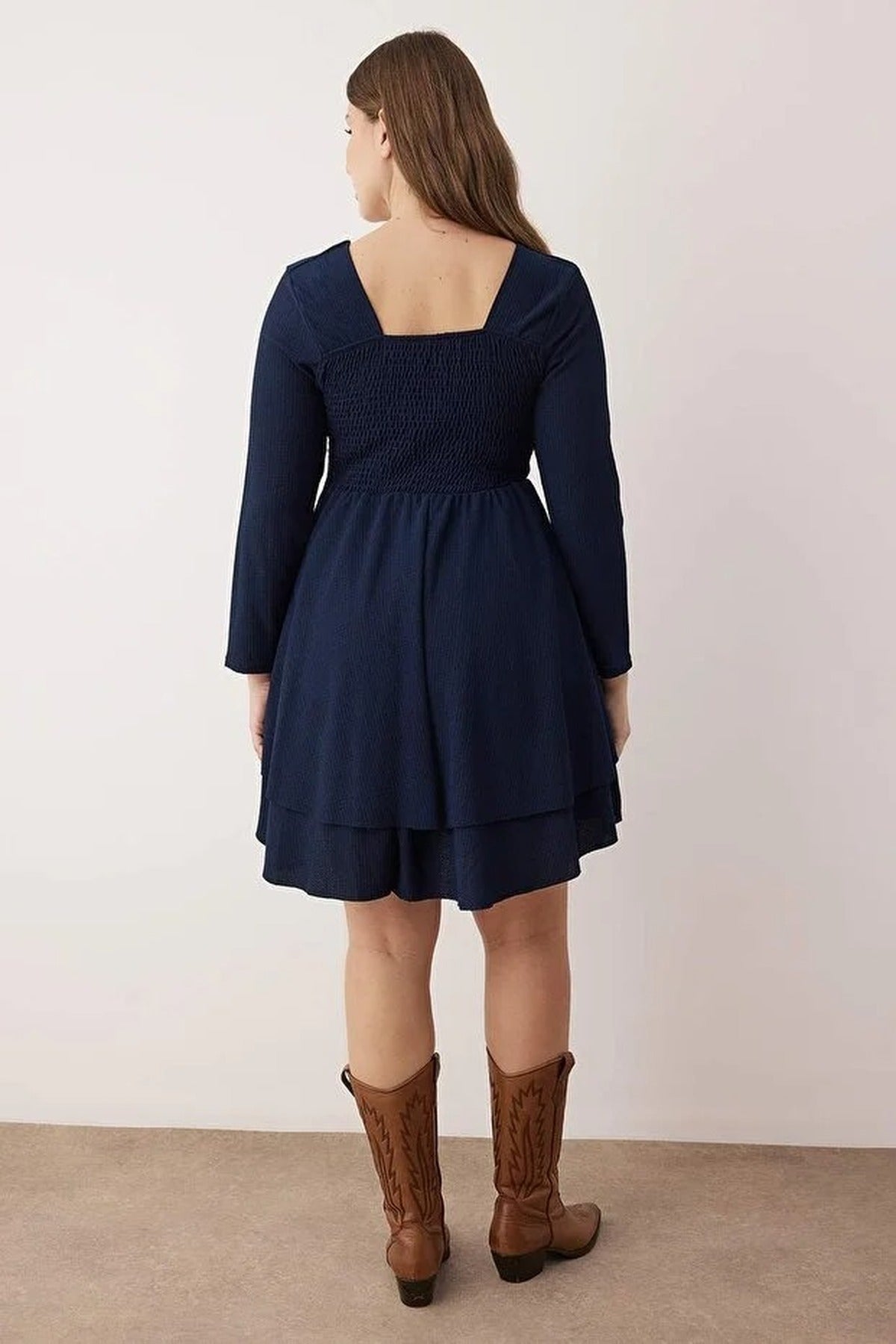 Square Neck Skater Crepe Knit Plus Size Dress