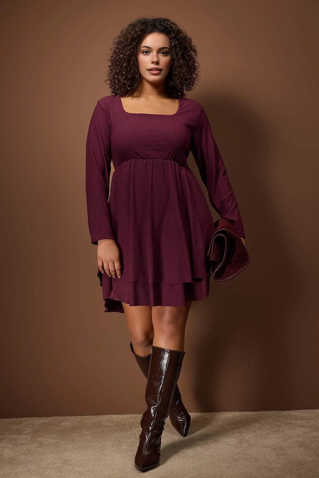 Square Neck Skater Crepe Knit Plus Size Dress