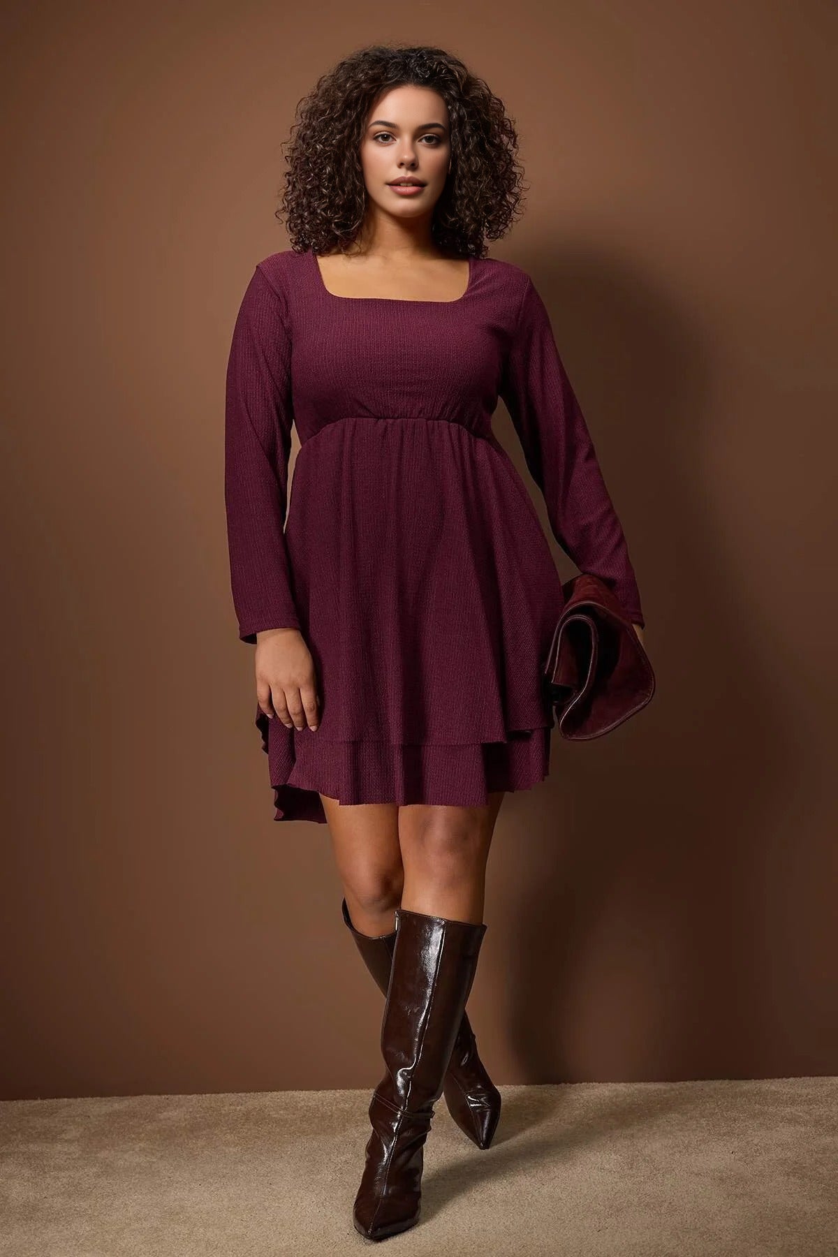 Square Neck Skater Crepe Knit Plus Size Dress