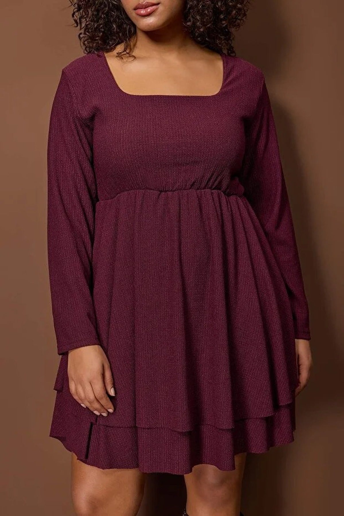 Square Neck Skater Crepe Knit Plus Size Dress