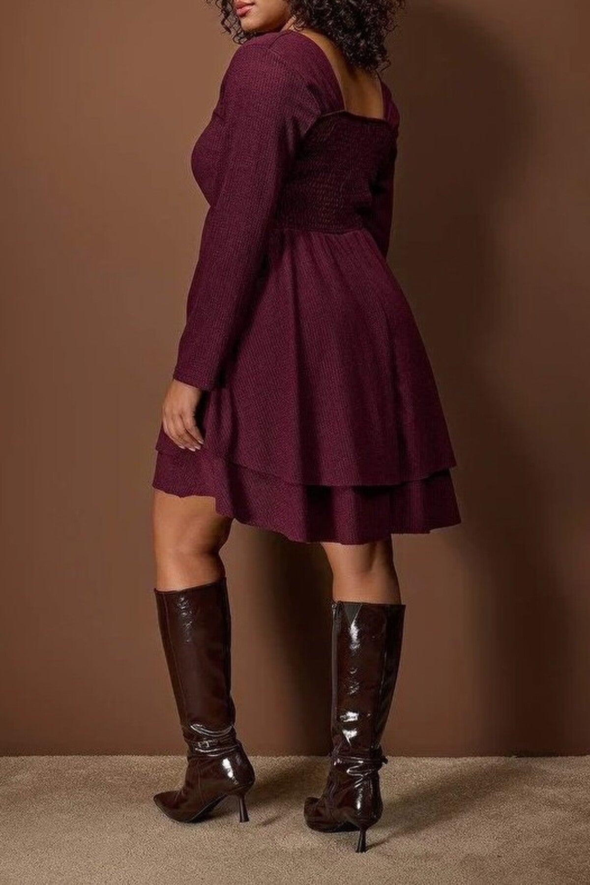 Square Neck Skater Crepe Knit Plus Size Dress