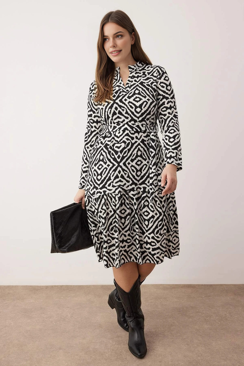 Polo Collar Crinkle Knit Plus Size Dress