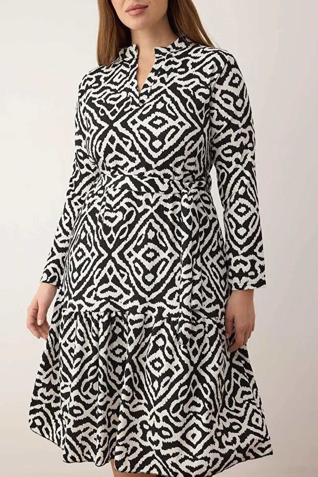 Polo Collar Crinkle Knit Plus Size Dress