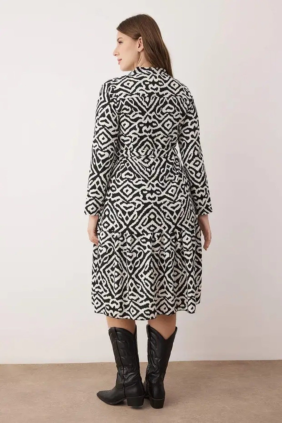 Polo Collar Crinkle Knit Plus Size Dress