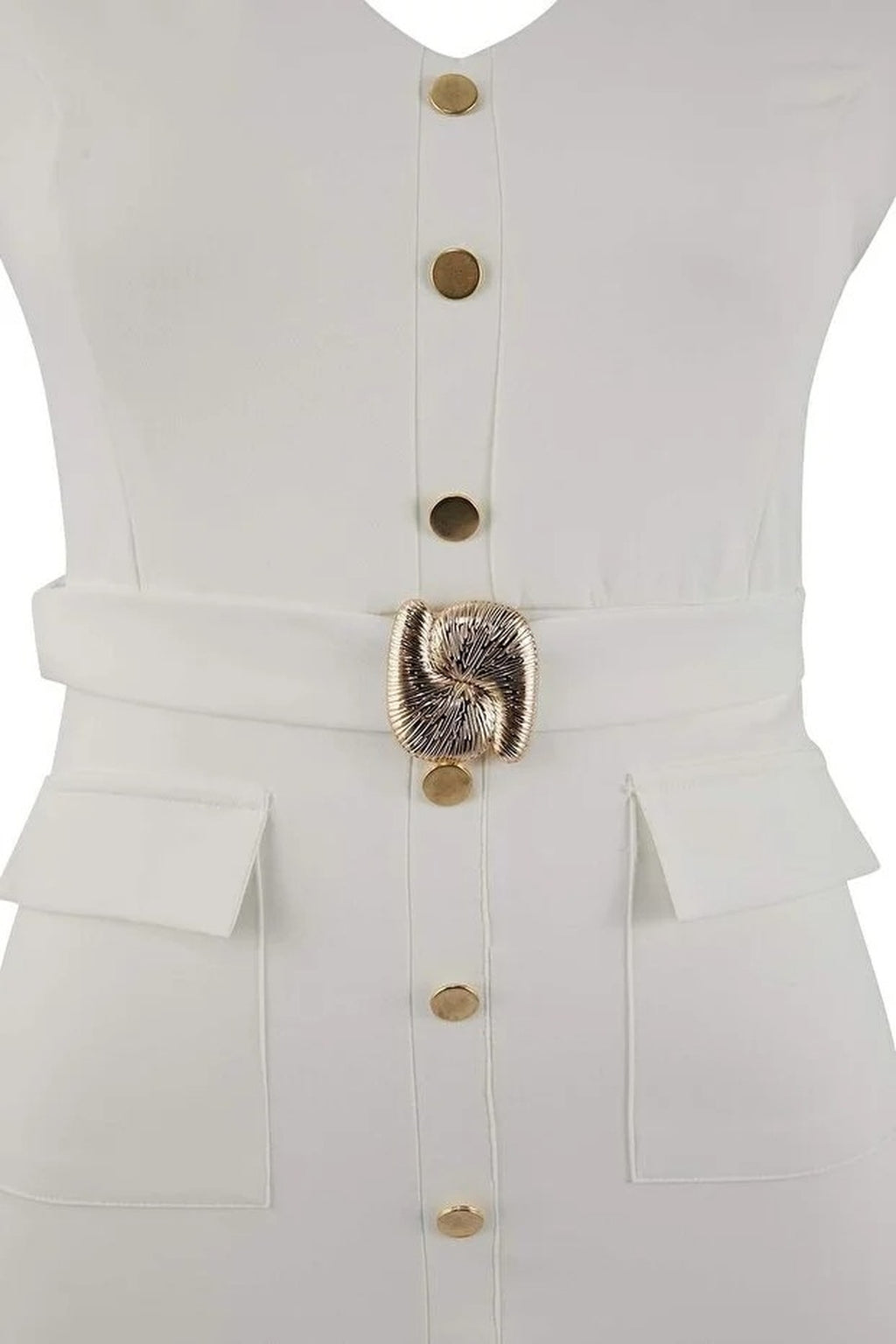 Belted Accessory Detail Midi Woven Dress