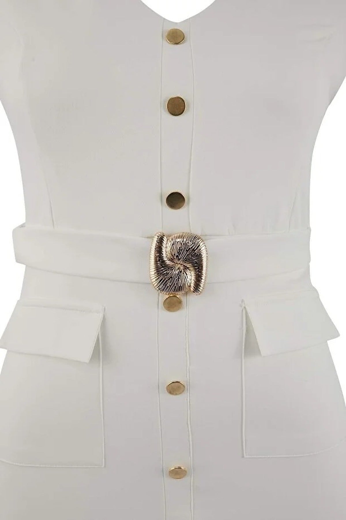 Belted Accessory Detail Midi Woven Dress