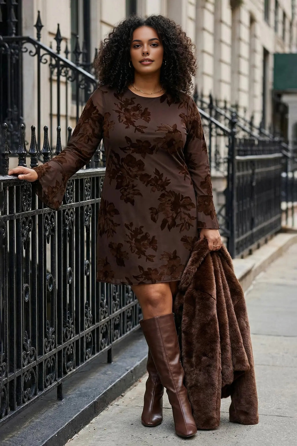 Flock Print Bodycon Mini Dress with Tulle Flare Sleeves