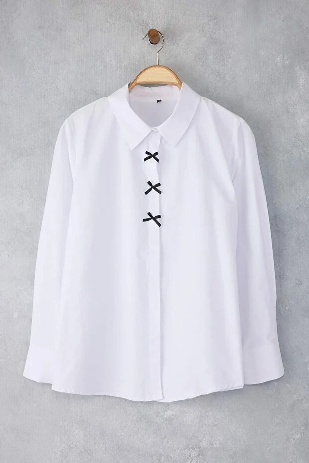 Long Sleeve Woven Plus Size Shirt with Bow Detail
