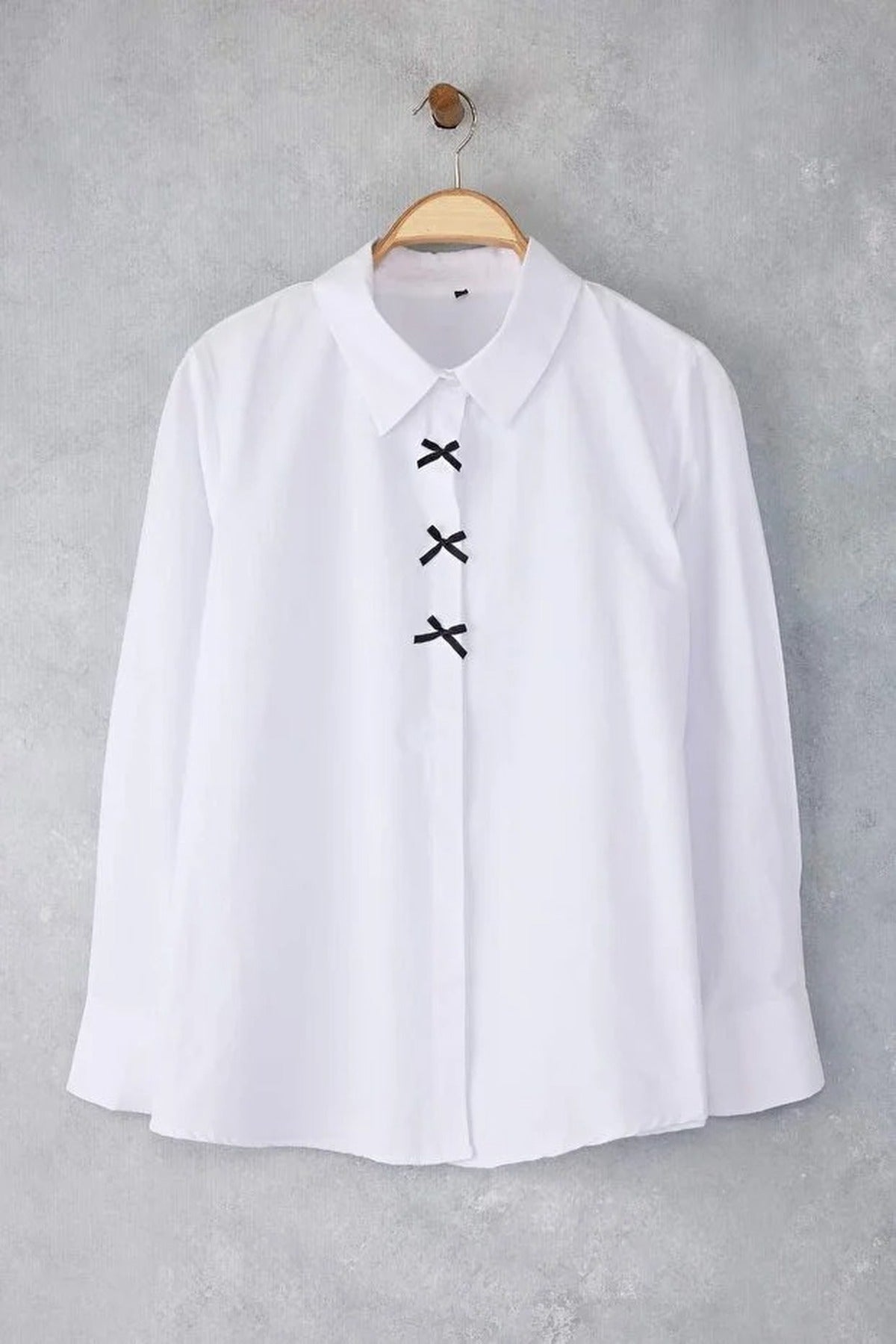 Long Sleeve Woven Plus Size Shirt with Bow Detail