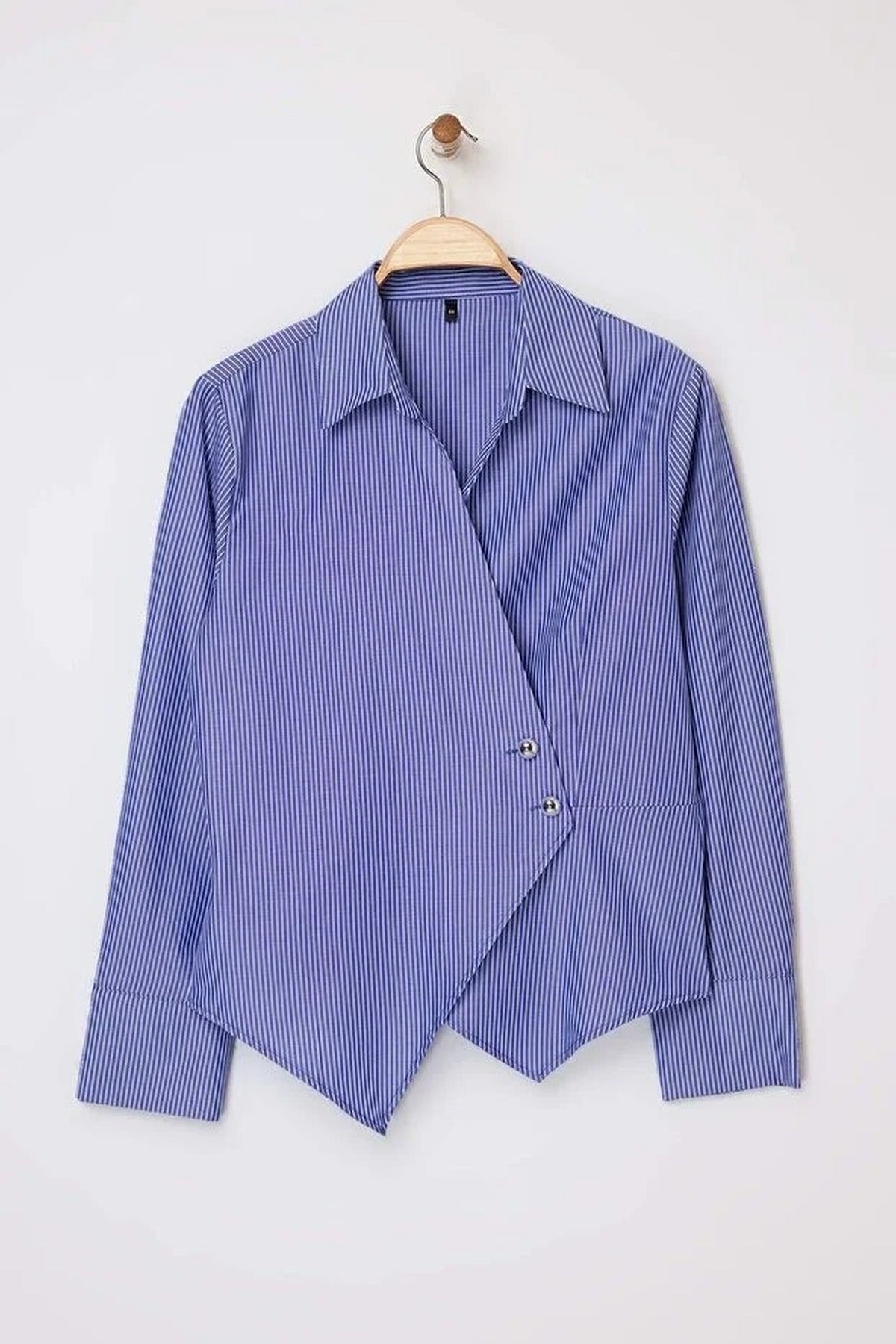 Striped Plus Size Woven Shirt with Silver Button Detail