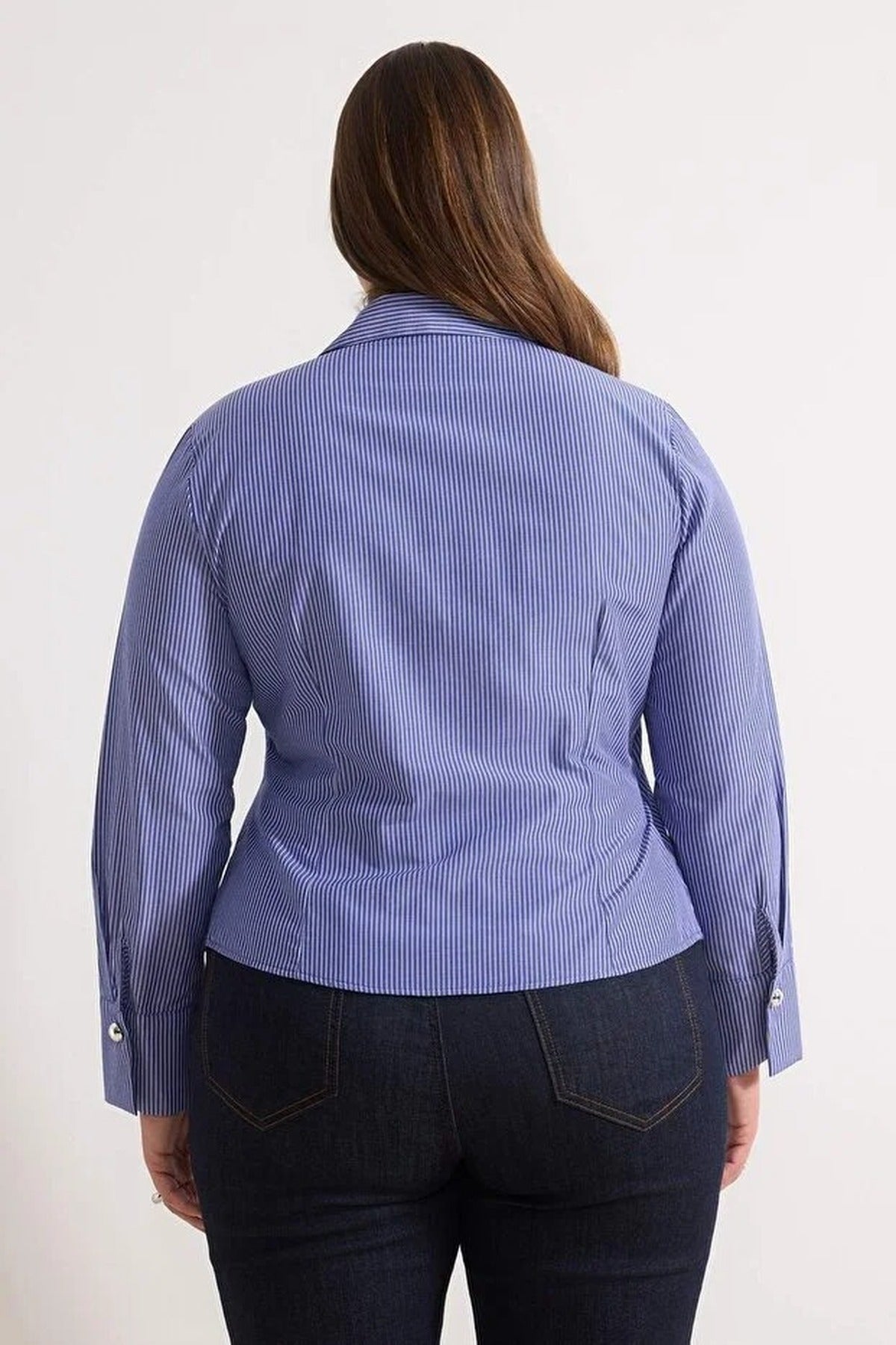 Striped Plus Size Woven Shirt with Silver Button Detail