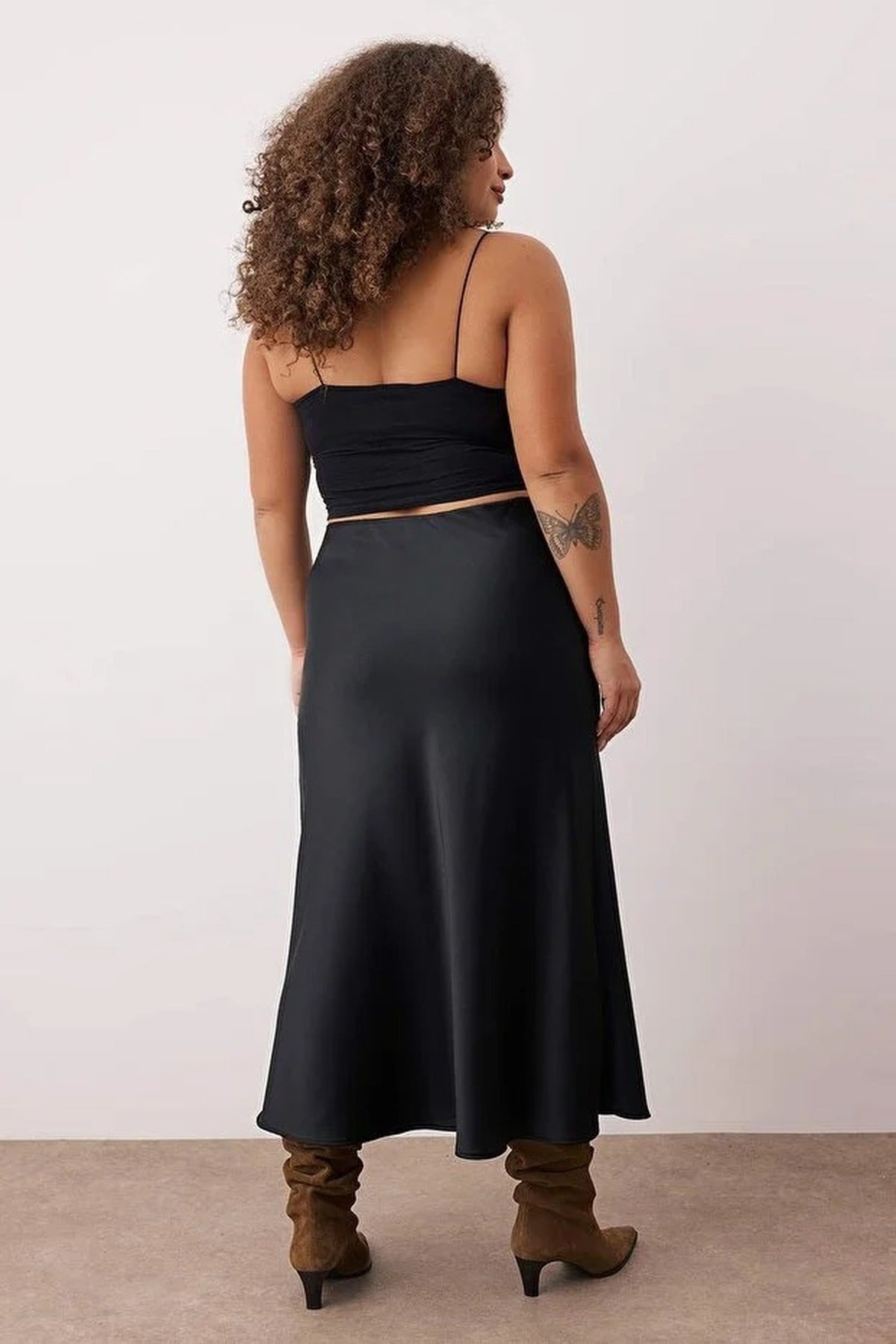 Midi Length Satin Woven Plus Size Skirt