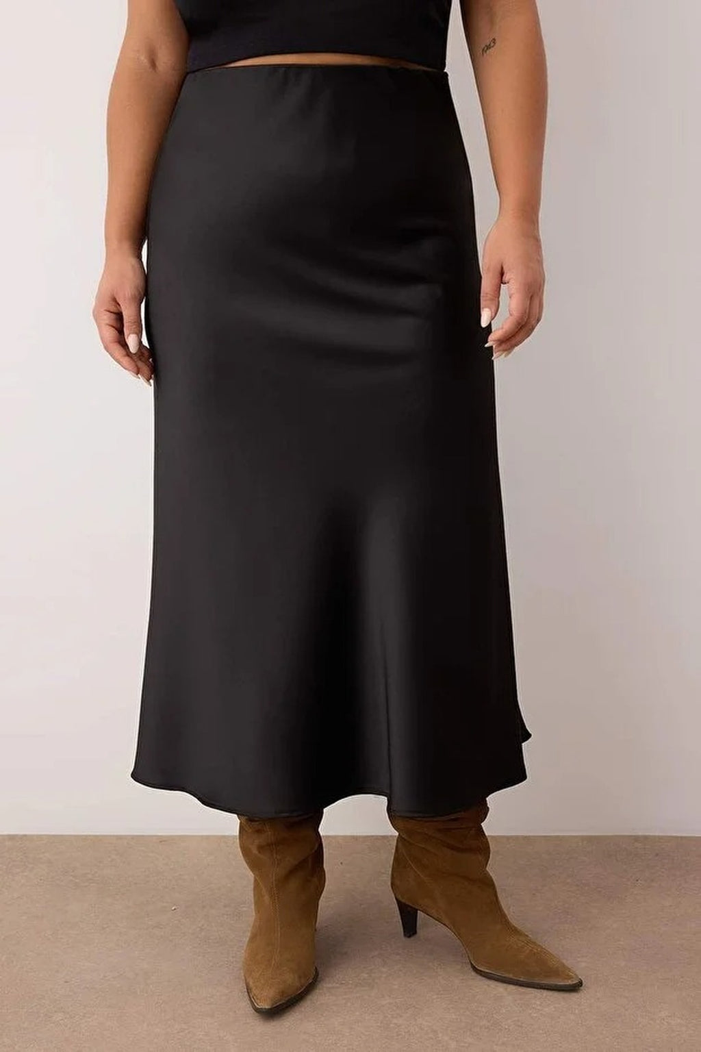 Midi Length Satin Woven Plus Size Skirt