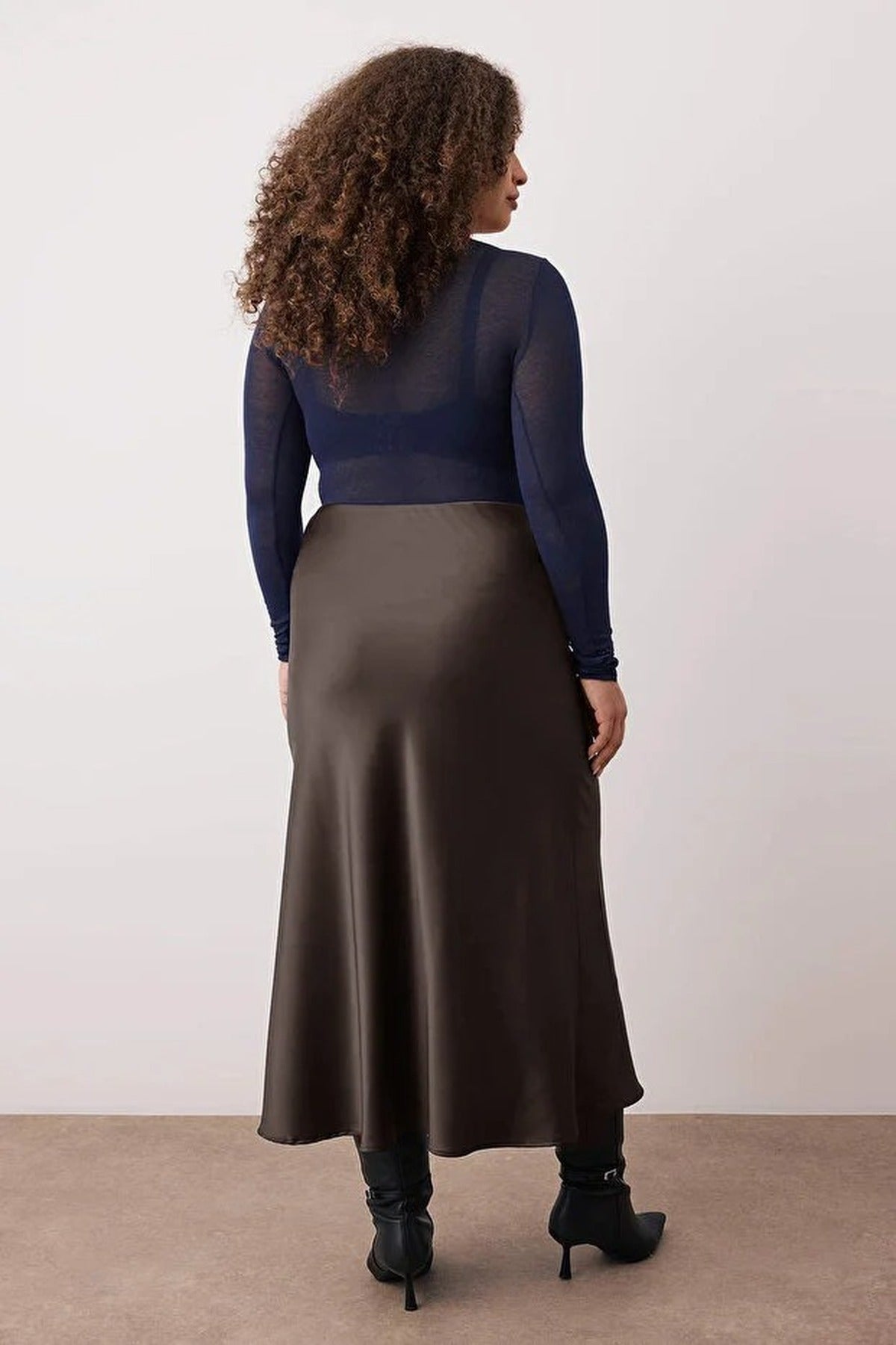 Midi Length Satin Woven Plus Size Skirt