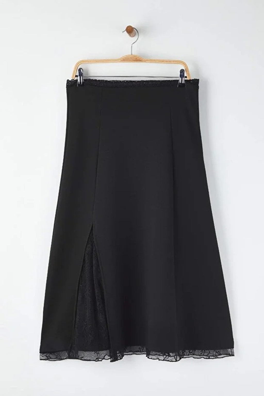 Lace Slit Detail Midi Knitted Plus Size Skirt