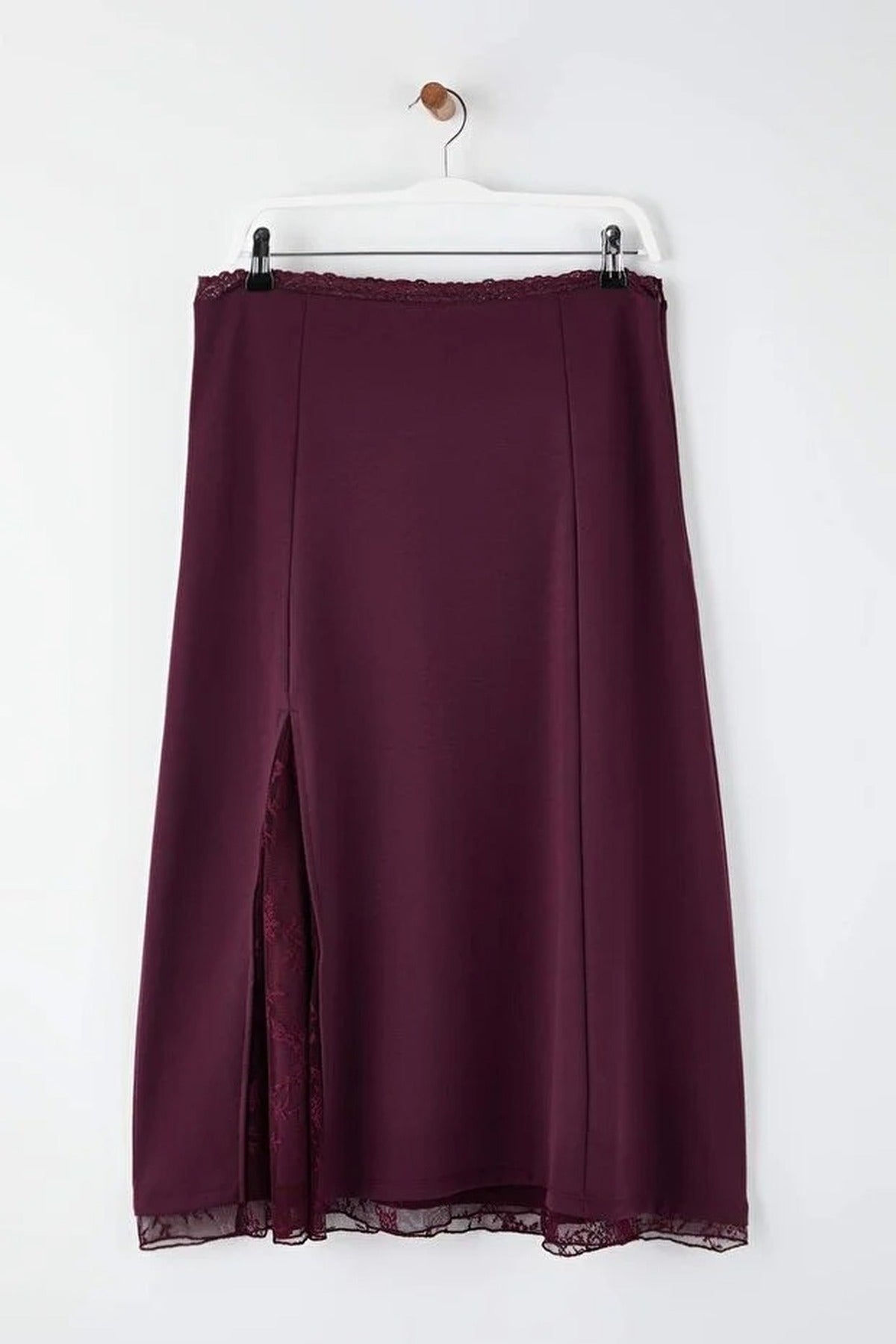Lace Slit Detail Midi Knitted Plus Size Skirt