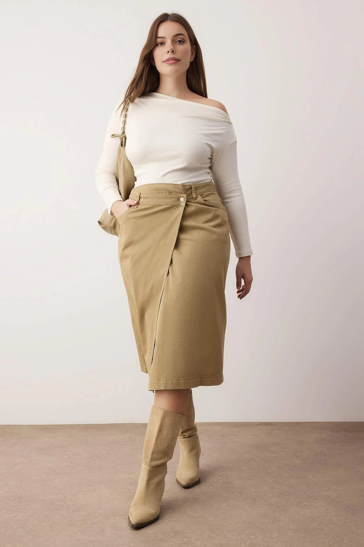 Cross Closure Denim Plus Size Skirt