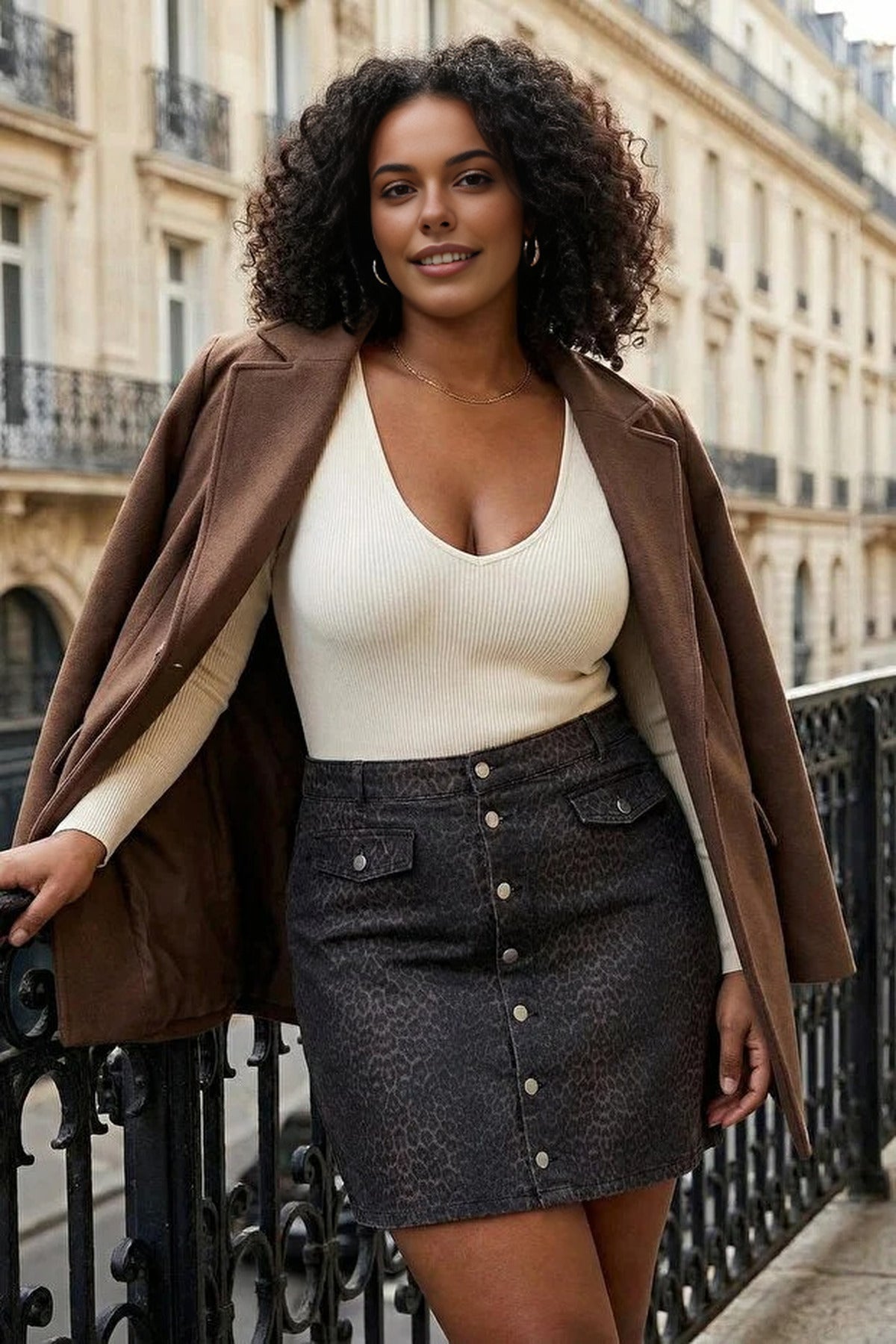 Animal Print Plus Size Denim Skirt