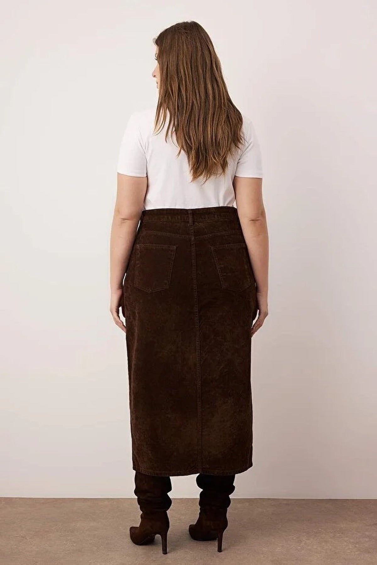 Slit Suede Look Plus Size Denim Skirt