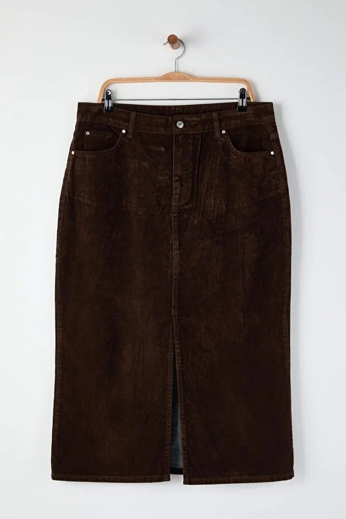 Slit Suede Look Plus Size Denim Skirt