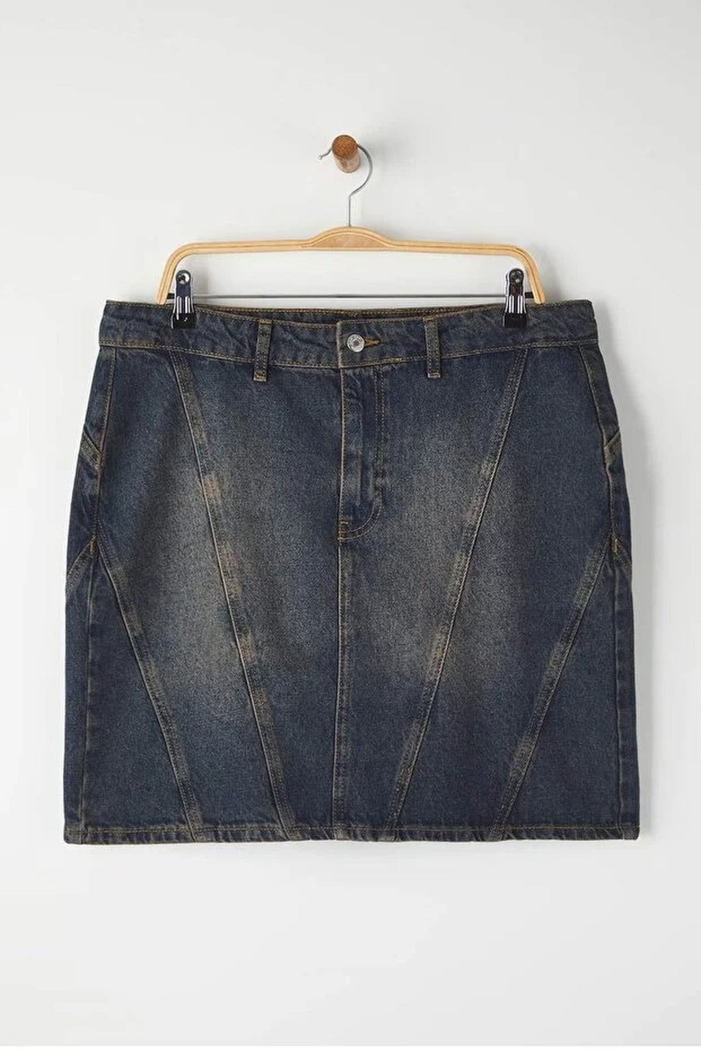 100% Cotton Non-Stretch Mini Denim Skirt with Stitching Detail