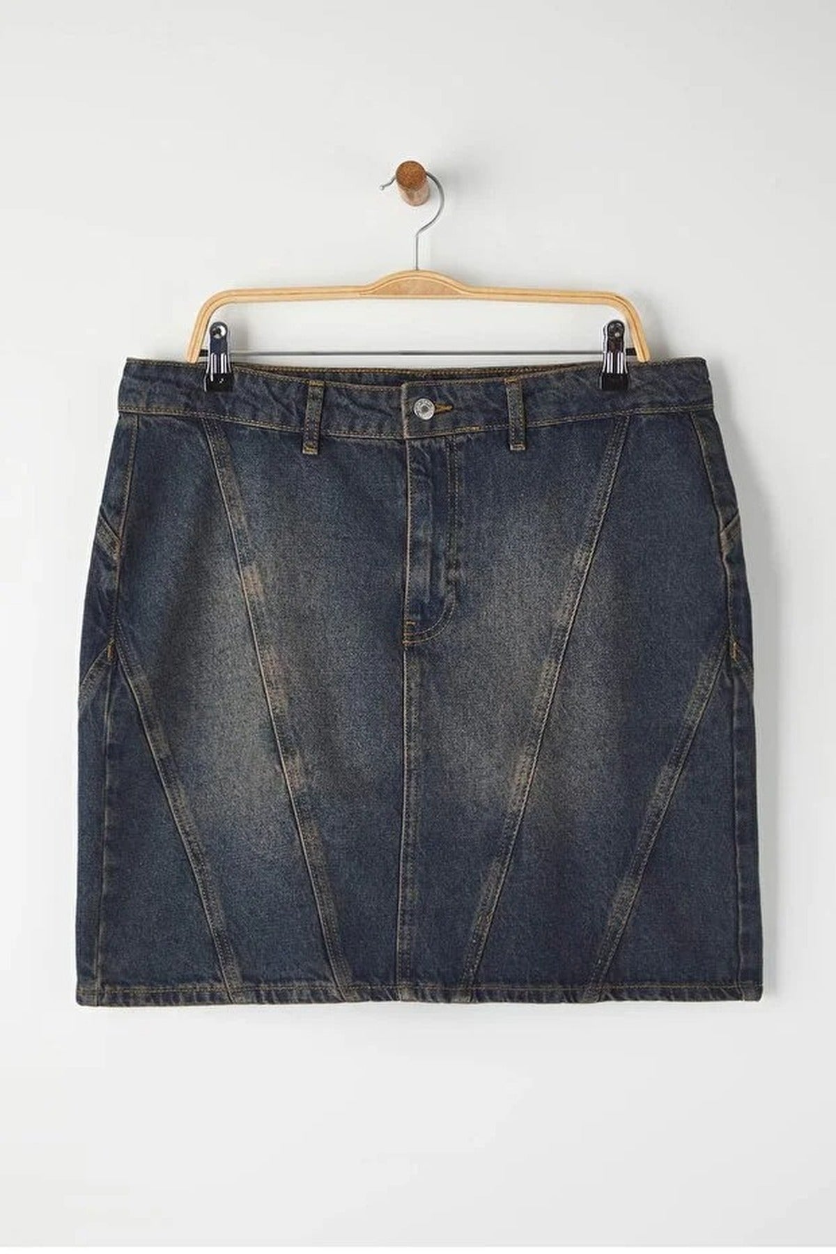 100% Cotton Non-Stretch Mini Denim Skirt with Stitching Detail