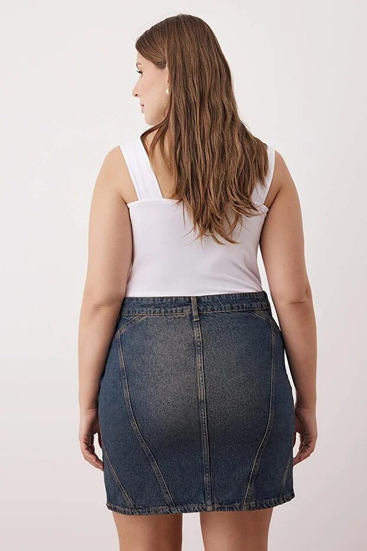 100% Cotton Non-Stretch Mini Denim Skirt with Stitching Detail