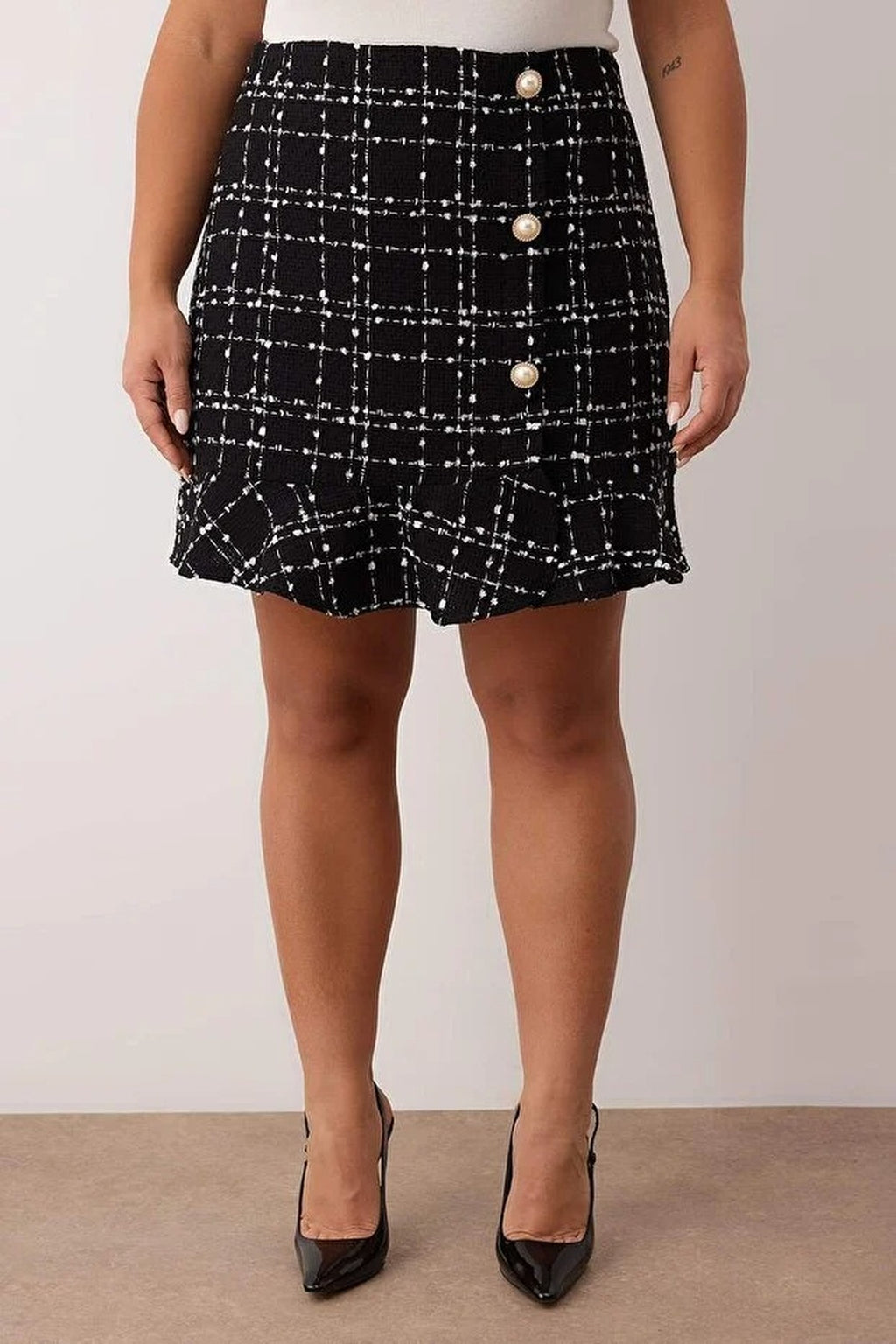 Tweed Checked Mini Woven Plus Size Skirt